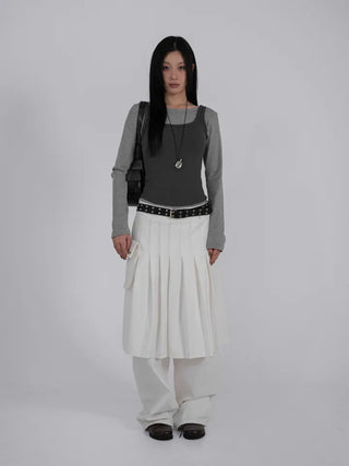 Lark Snap Button Pocket Pleated Wrap Midi Skirt