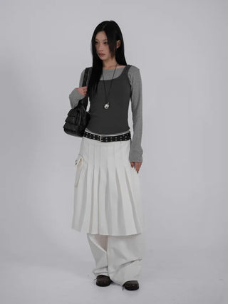 Lark Snap Button Pocket Pleated Wrap Midi Skirt