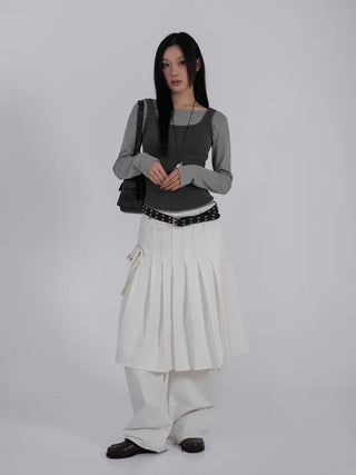 Lark Snap Button Pocket Pleated Wrap Midi Skirt