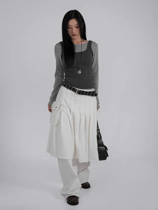 Lark Snap Button Pocket Pleated Wrap Midi Skirt
