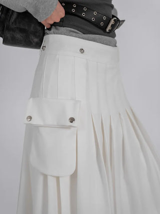 Lark Snap Button Pocket Pleated Wrap Midi Skirt