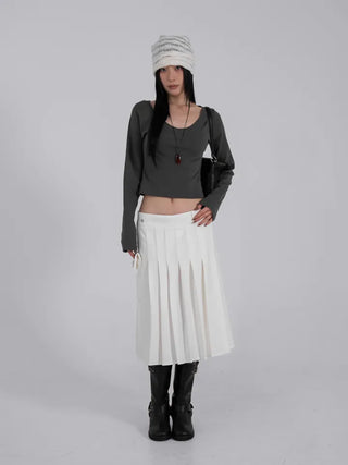 Lark Snap Button Pocket Pleated Wrap Midi Skirt