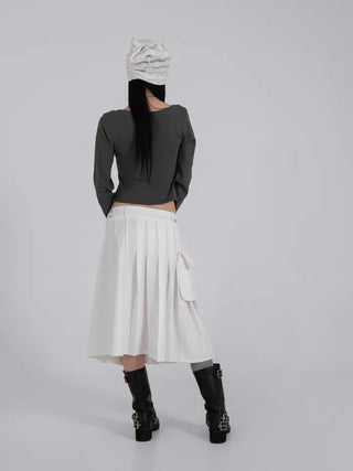 Lark Snap Button Pocket Pleated Wrap Midi Skirt