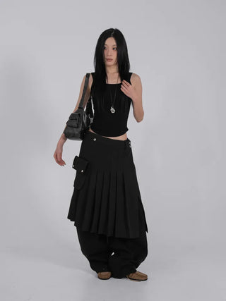Lark Snap Button Pocket Pleated Wrap Midi Skirt