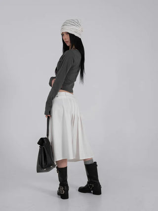 Lark Snap Button Pocket Pleated Wrap Midi Skirt