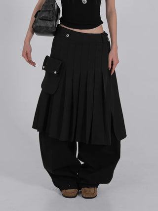 Lark Snap Button Pocket Pleated Wrap Midi Skirt