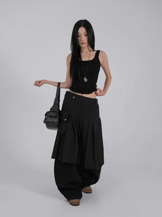 Lark Snap Button Pocket Pleated Wrap Midi Skirt