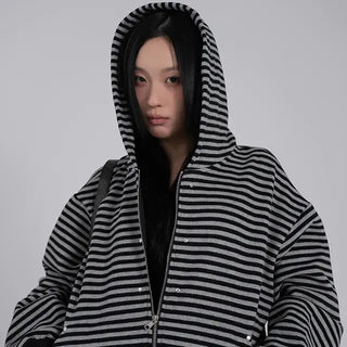 Obstud Stripe Oversized Zip-Up Hoodie