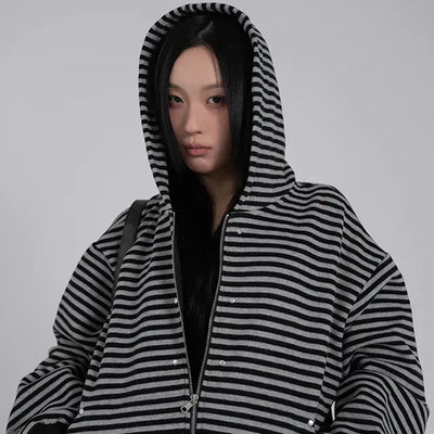 Obstud Stripe Oversized Zip-Up Hoodie