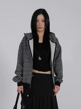Obstud Stripe Oversized Zip-Up Hoodie