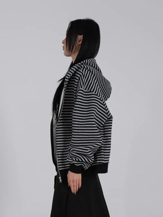 Obstud Stripe Oversized Zip-Up Hoodie