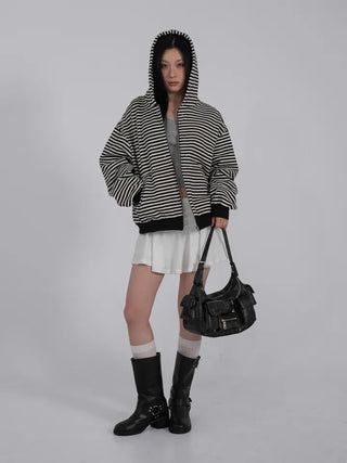 Obstud Stripe Oversized Zip-Up Hoodie