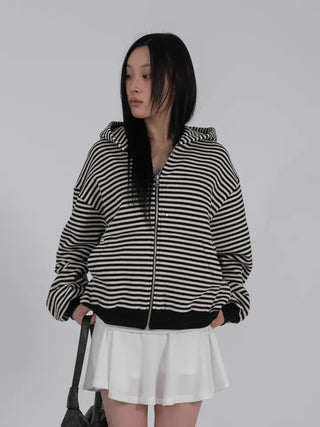 Obstud Stripe Oversized Zip-Up Hoodie