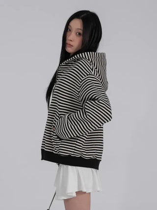 Obstud Stripe Oversized Zip-Up Hoodie
