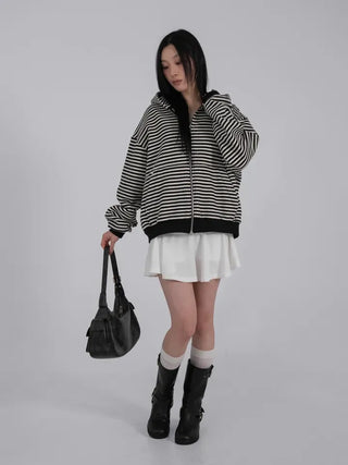 Obstud Stripe Oversized Zip-Up Hoodie