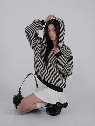 Obstud Stripe Oversized Zip-Up Hoodie