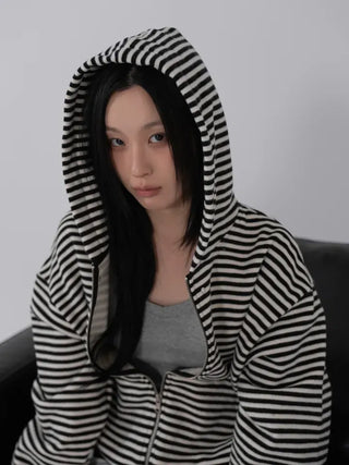 Obstud Stripe Oversized Zip-Up Hoodie