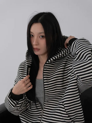 Obstud Stripe Oversized Zip-Up Hoodie
