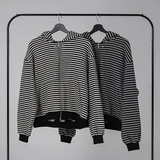 Obstud Stripe Oversized Zip-Up Hoodie