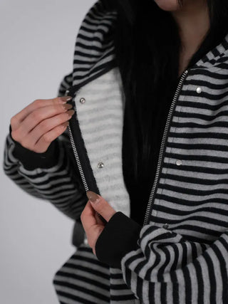 Obstud Stripe Oversized Zip-Up Hoodie