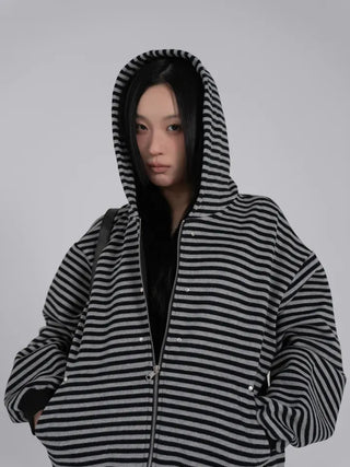 Obstud Stripe Oversized Zip-Up Hoodie