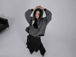 Obstud Stripe Oversized Zip-Up Hoodie