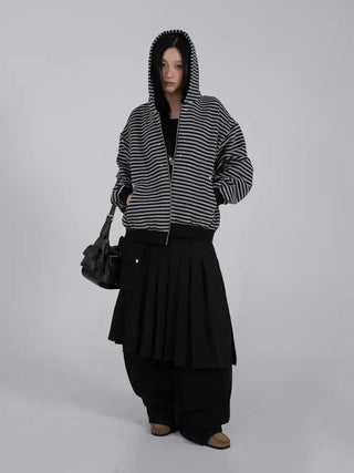 Obstud Stripe Oversized Zip-Up Hoodie