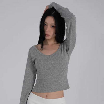 Ar Slim Crop V-Neck Long Sleeve T-Shirt