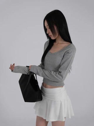 Ar Slim Crop V-Neck Long Sleeve T-Shirt