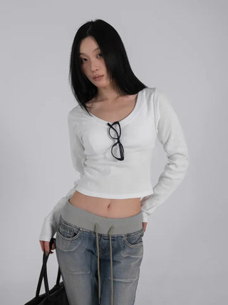 Ar Slim Crop V-Neck Long Sleeve T-Shirt
