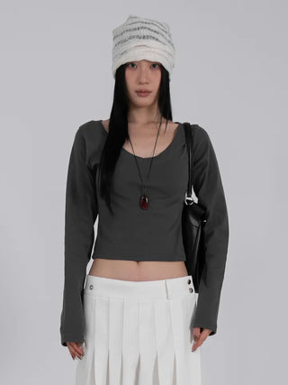 Ar Slim Crop V-Neck Long Sleeve T-Shirt
