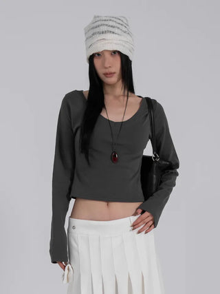 Ar Slim Crop V-Neck Long Sleeve T-Shirt
