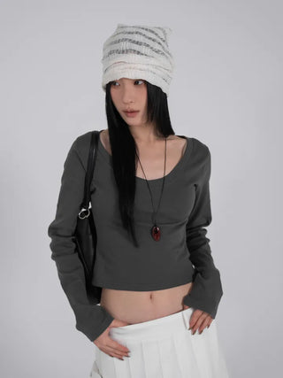 Ar Slim Crop V-Neck Long Sleeve T-Shirt