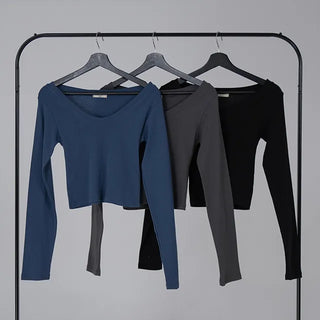 Ar Slim Crop V-Neck Long Sleeve T-Shirt