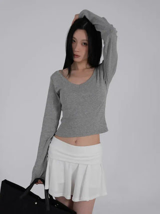 Ar Slim Crop V-Neck Long Sleeve T-Shirt