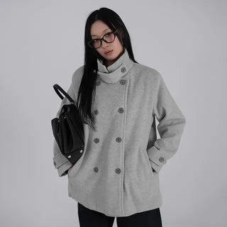 Leua Double Button High-Neck Short Coat