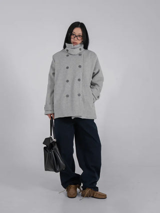Leua Double Button High-Neck Short Coat