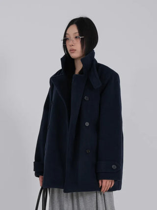 Leua Double Button High-Neck Short Coat