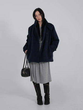 Leua Double Button High-Neck Short Coat
