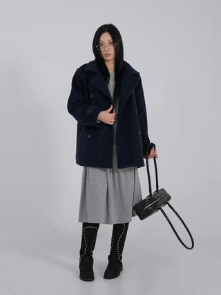 Leua Double Button High-Neck Short Coat