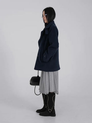 Leua Double Button High-Neck Short Coat