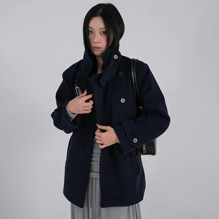 Leua Double Button High-Neck Short Coat