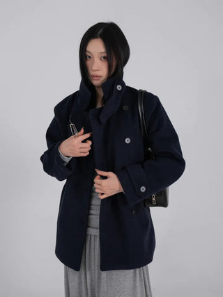 Leua Double Button High-Neck Short Coat