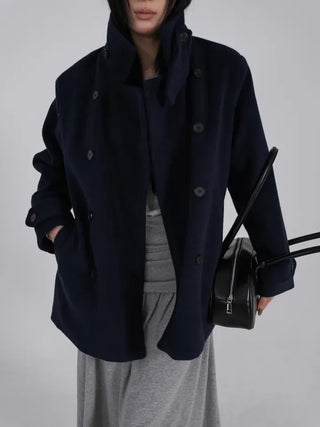 Leua Double Button High-Neck Short Coat