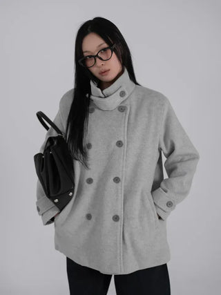 Leua Double Button High-Neck Short Coat