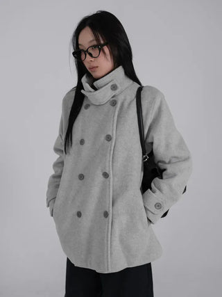 Leua Double Button High-Neck Short Coat