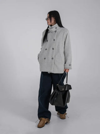 Leua Double Button High-Neck Short Coat