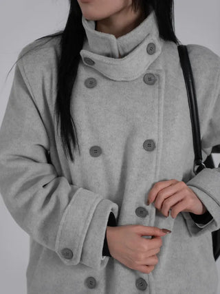 Leua Double Button High-Neck Short Coat