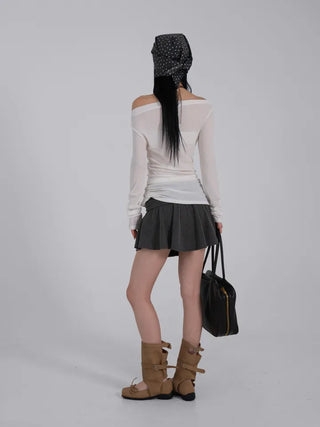 L'Or Fold Low-Rise Flare Mini Skirt