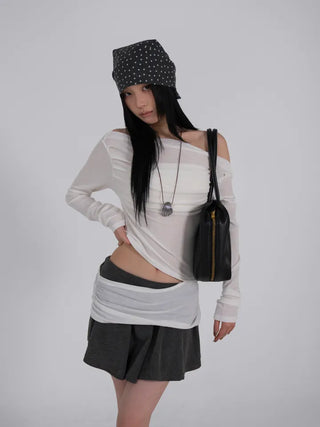 L'Or Fold Low-Rise Flare Mini Skirt